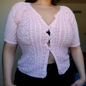 Vintage crochet baby pink cardigan